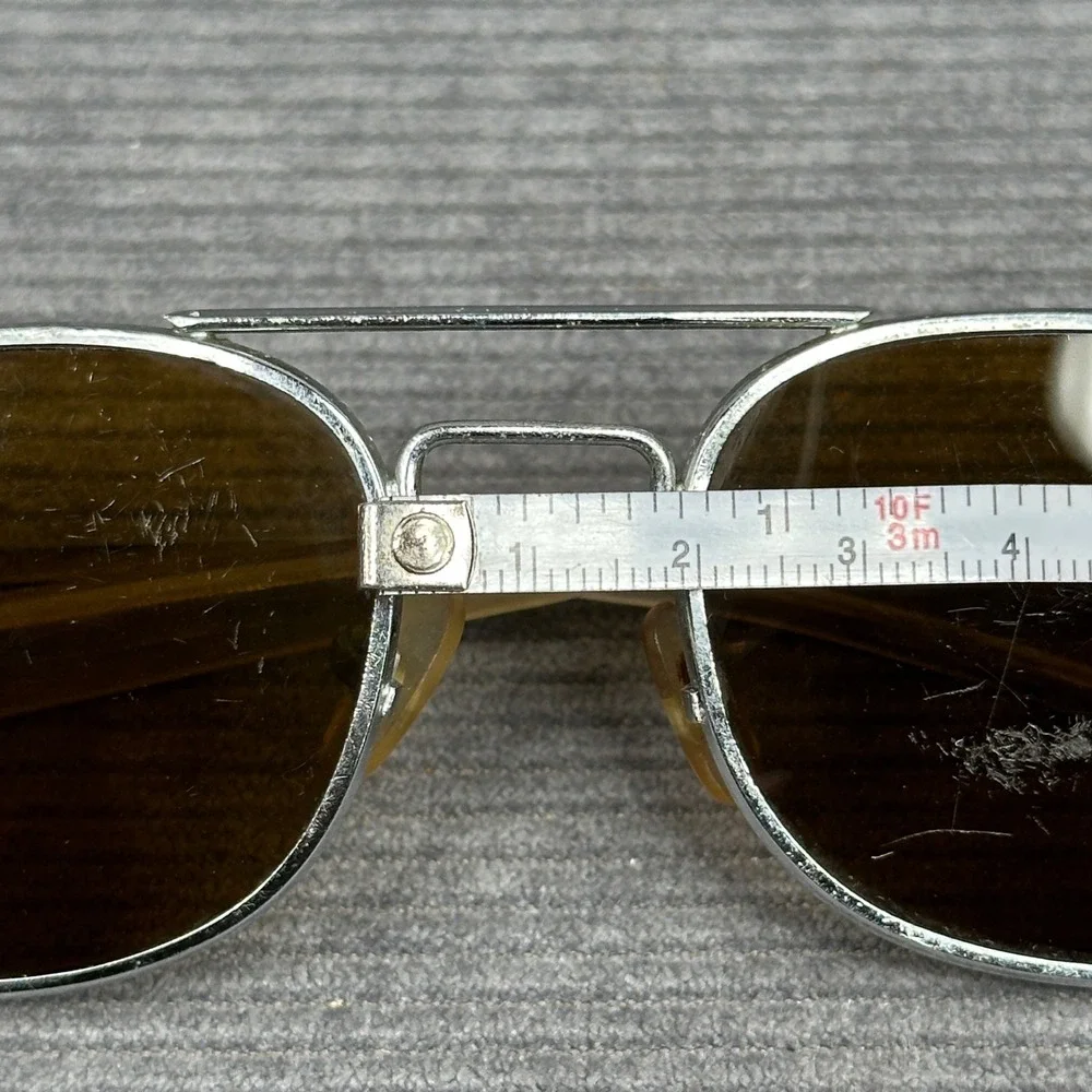 Vintage Aviator 60s Style AO Sunglasses Silver Tone Metal Frame Amber Navigator